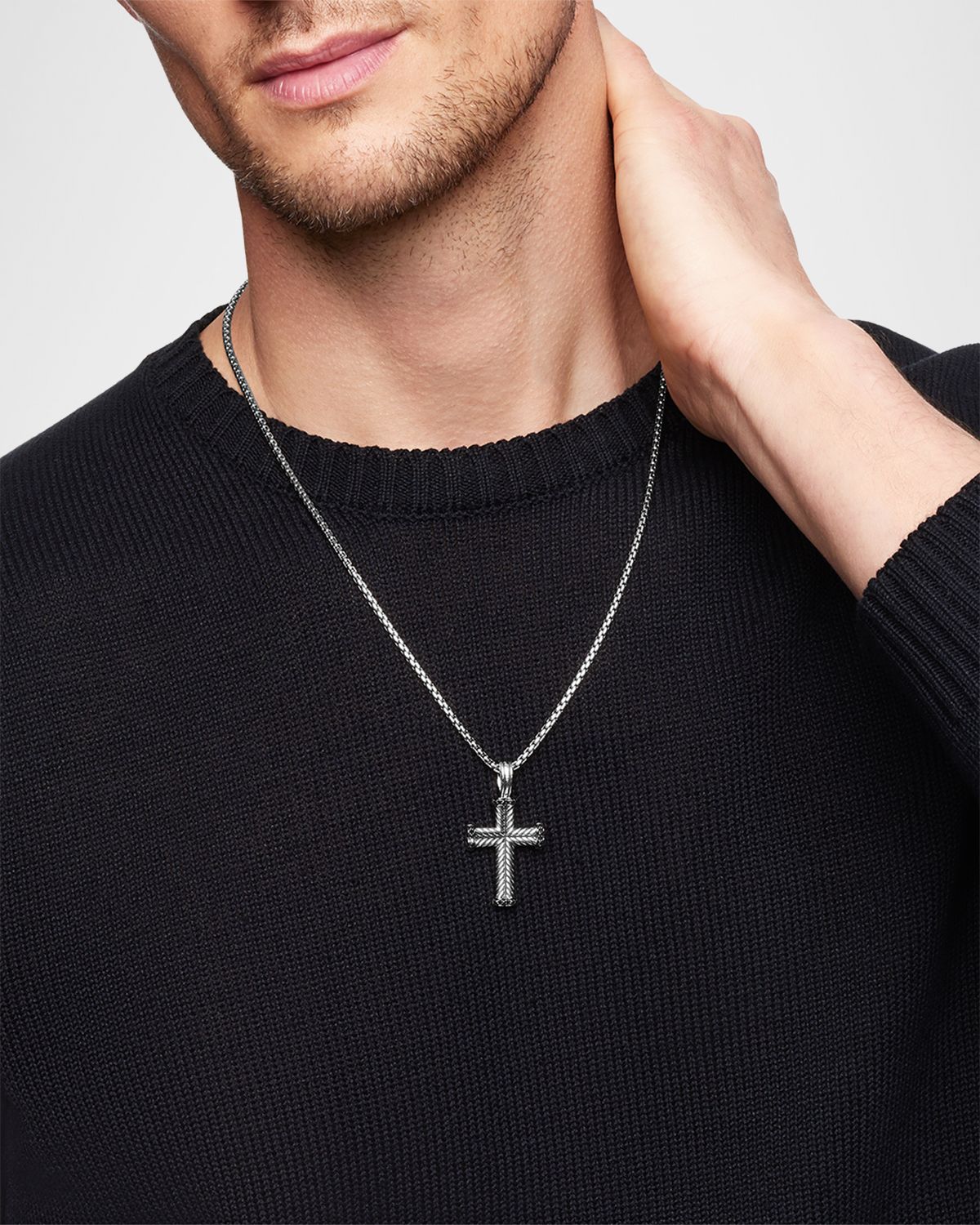 David Yurman Men 's Chevron Cross Pendant in Silver, 33.5mm