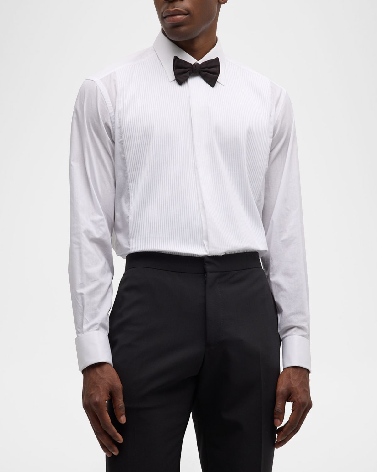 Brioni Pleated Poplin French-Cuff Dress Shirt