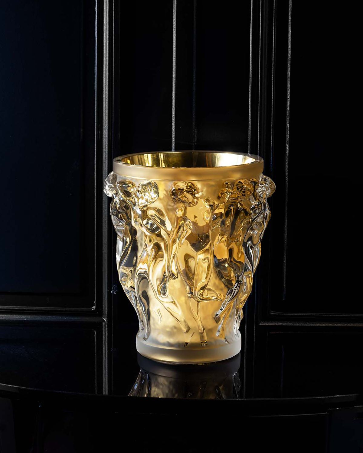 Lalique Bacchantes Small Gold-Luster Vase