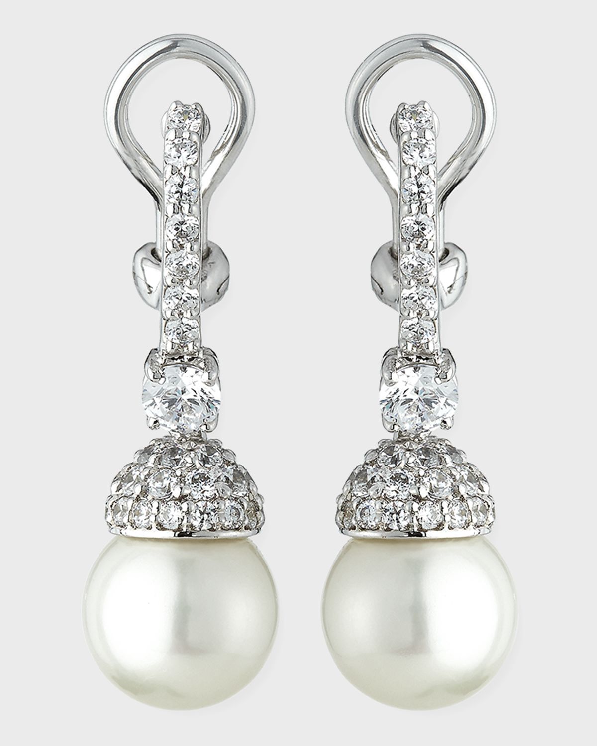 Fantasia by DeSerio Pave Capped Pearly Drop Earrings