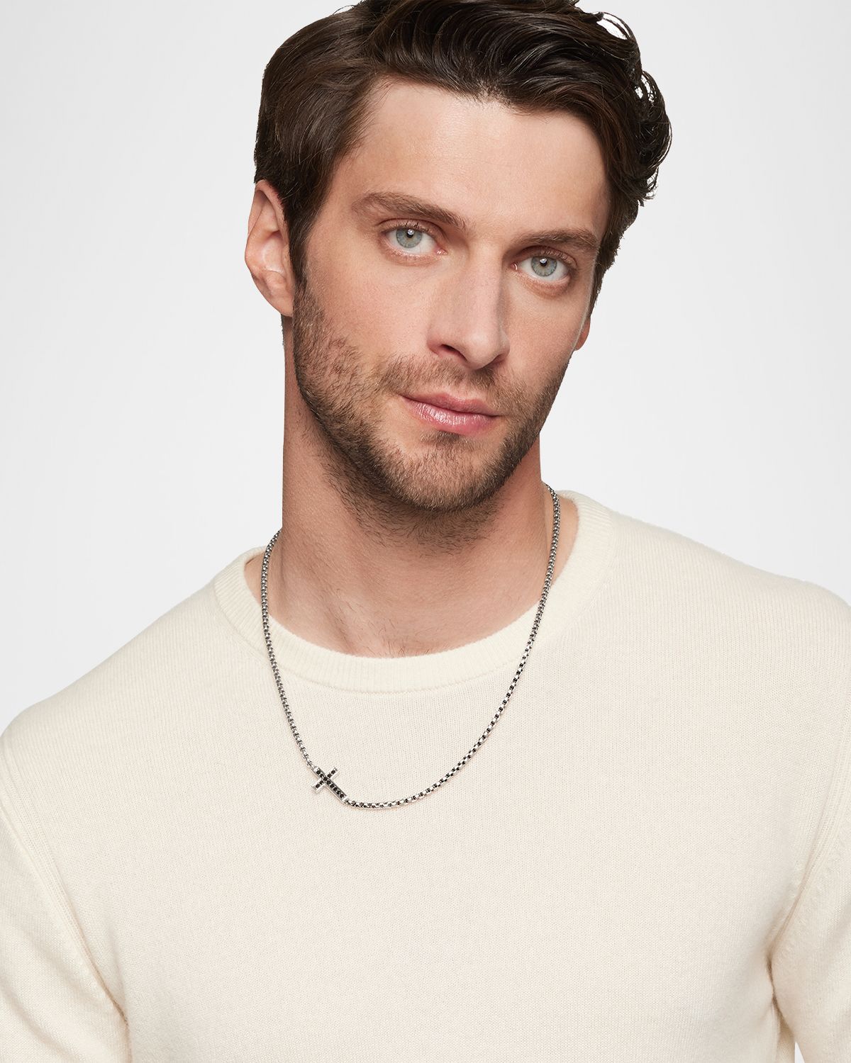 David Yurman 3.6mm Men 's Streamline Cross Necklace with Black Diamonds in Silver