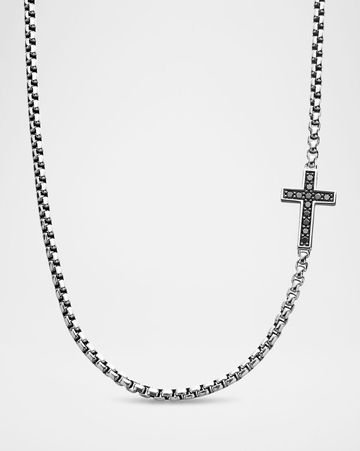 David Yurman 3.6mm Men 's Streamline Cross Necklace with Black Diamonds in Silver