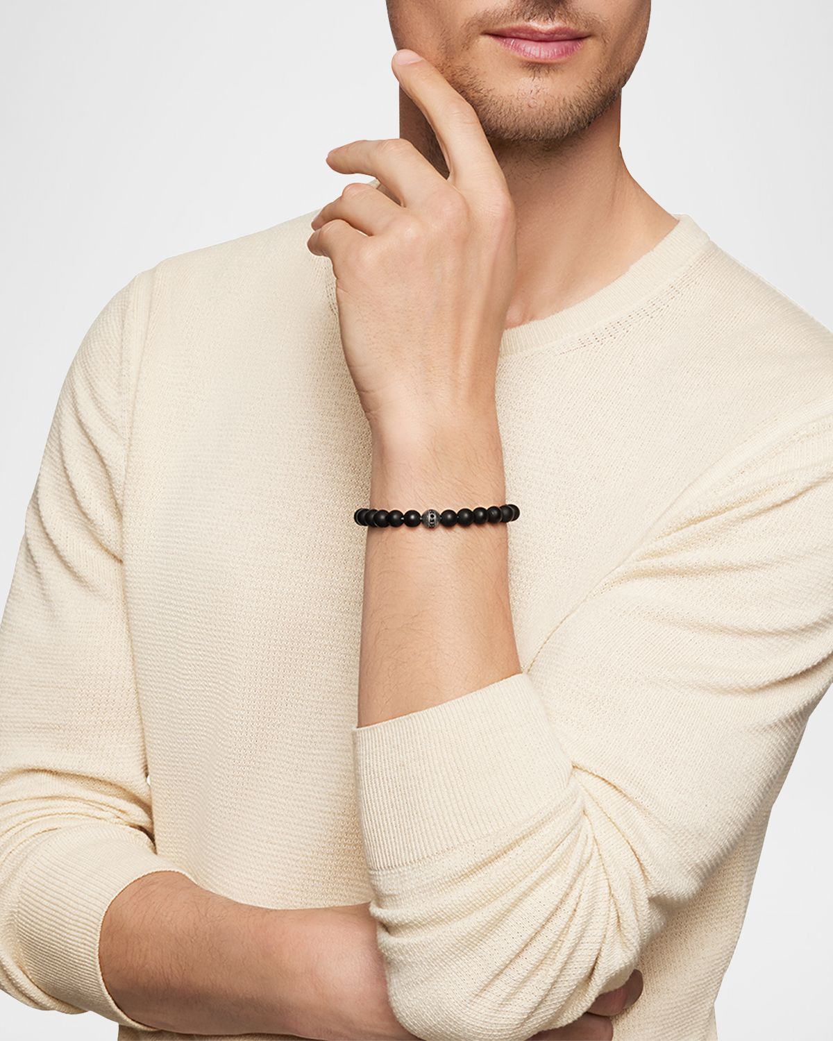 David Yurman Men 's Spiritual Beads Bracelet with Diamonds and Silver, 8mm