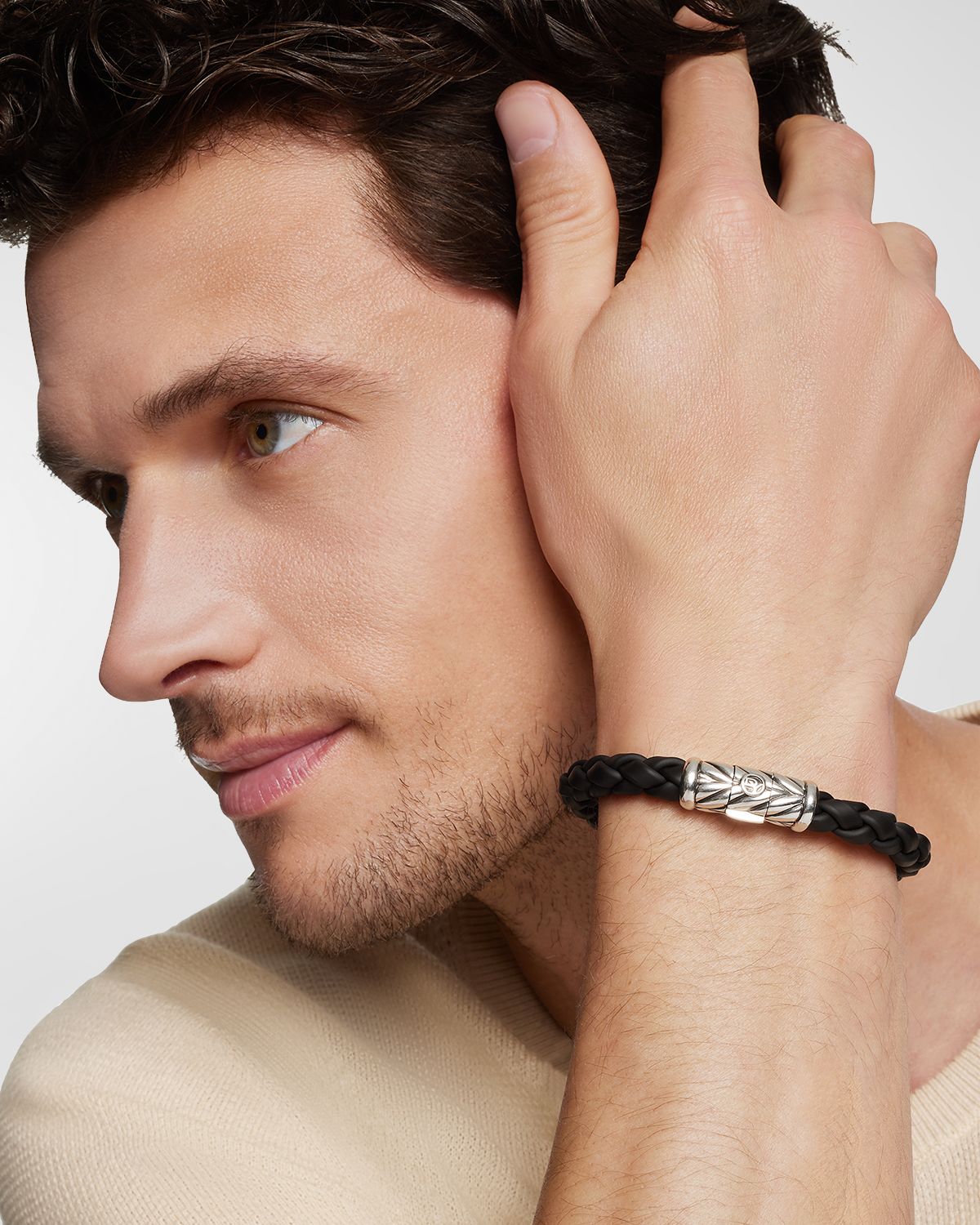 David Yurman Men 's Chevron Woven Rubber Bracelet, 8mm