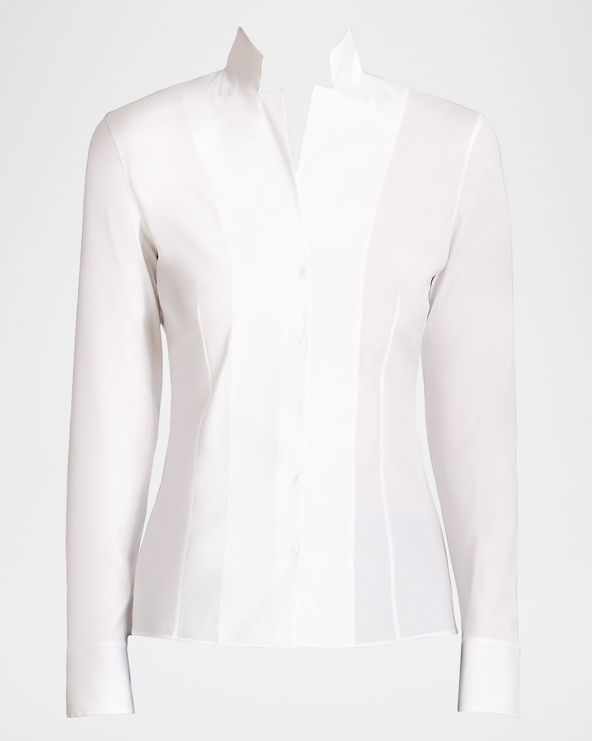 Akris Long-Sleeve Notched-Collar Poplin Blouse | Thumbnail 5