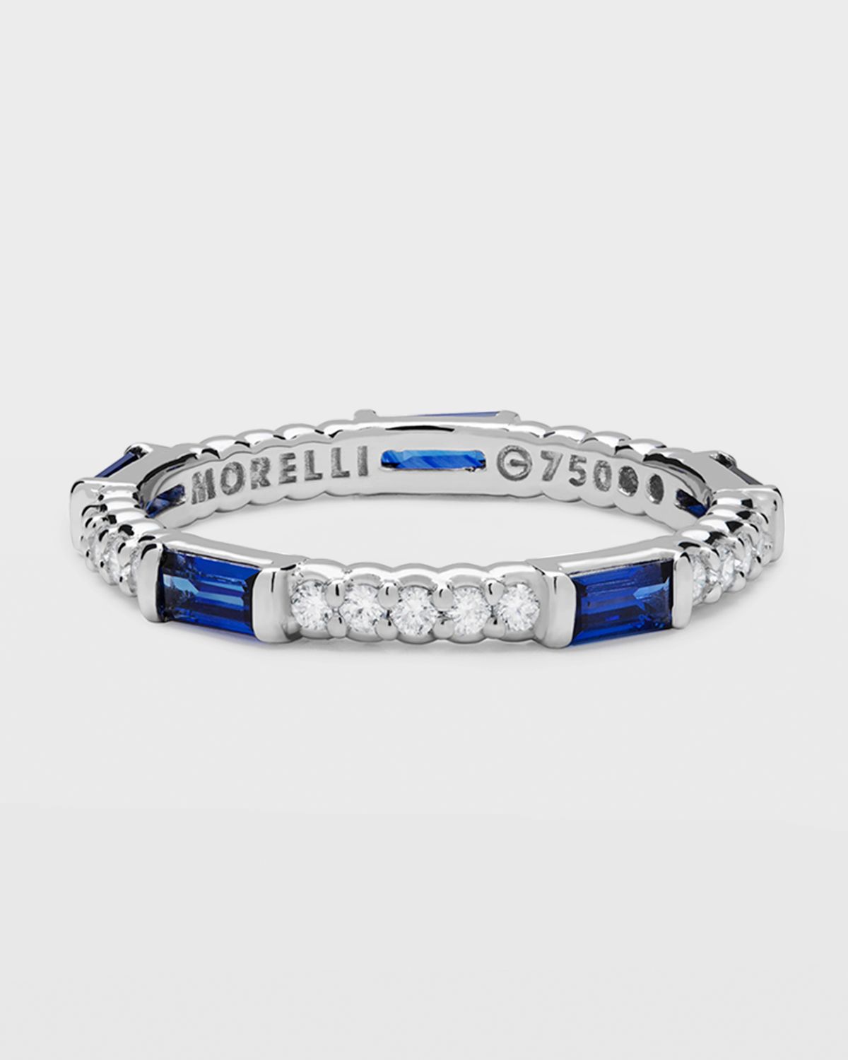 Paul Morelli Blue Sapphire & Diamond Pinpoint Baguette Ring in 18K White Gold