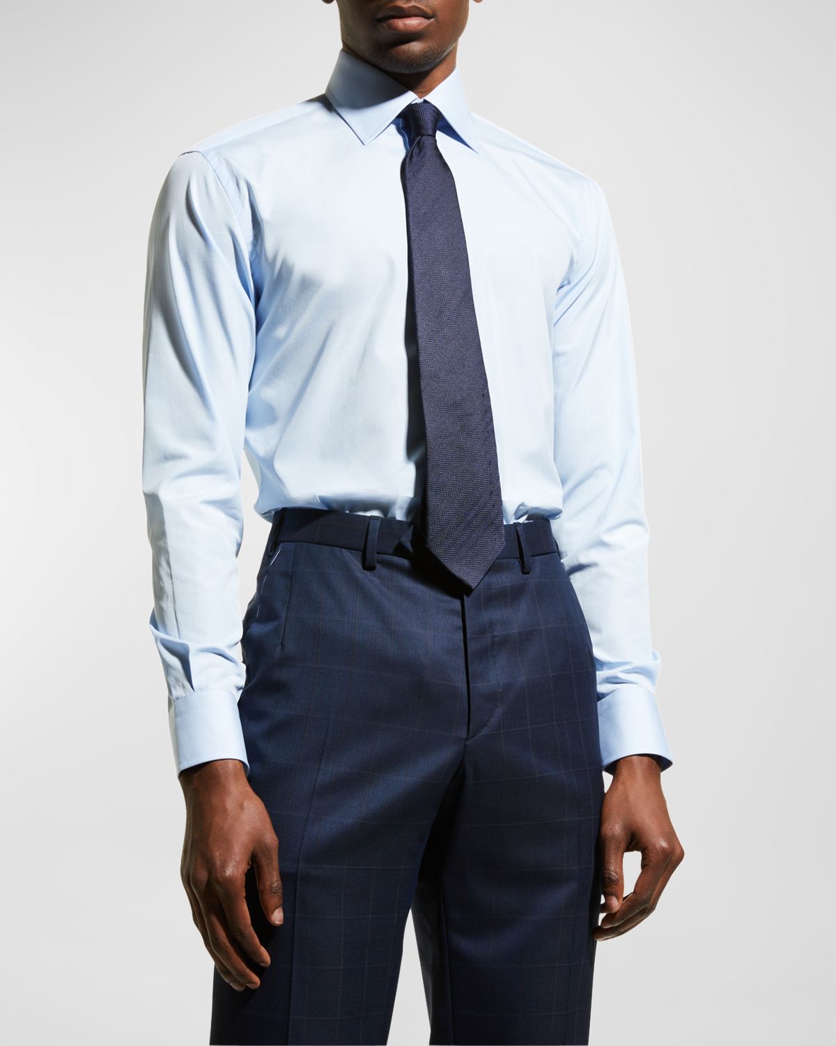 Brioni Wardrobe Essential Solid Dress Shirt, Blue