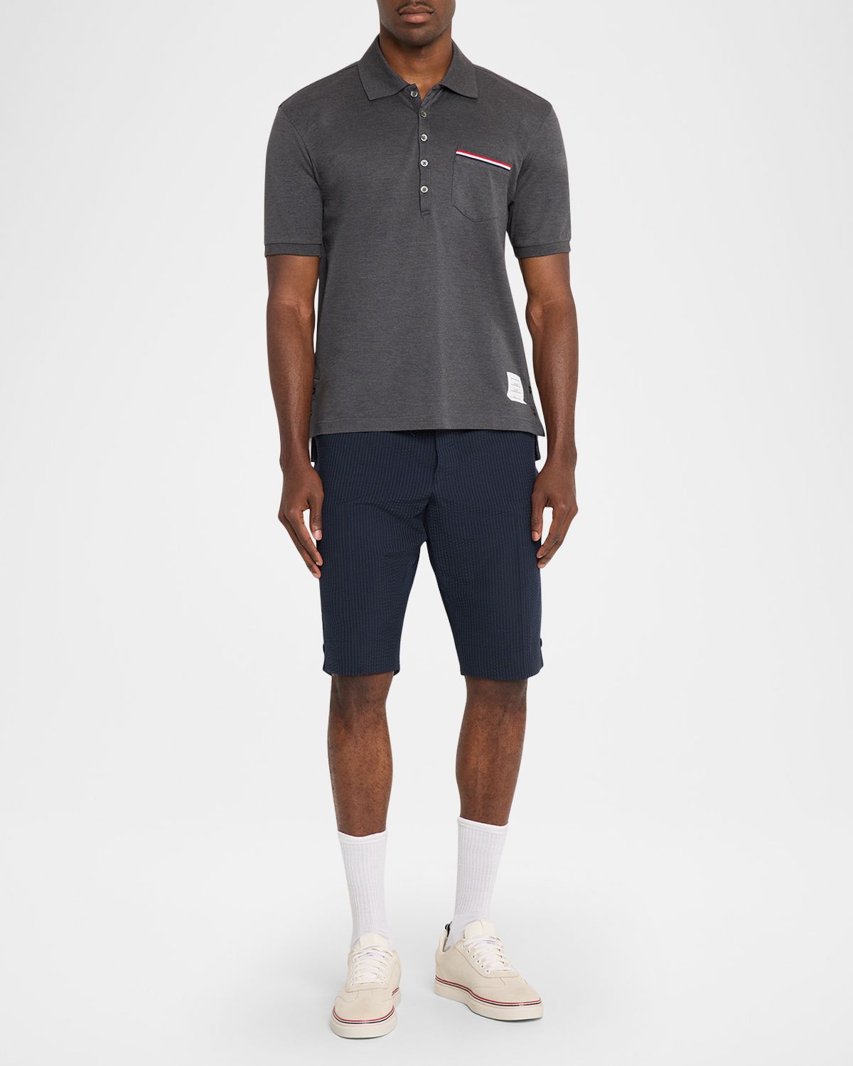 Thom Browne Heather Polo Shirt with Striped Pocket | Thumbnail 6 Thom Browne Heather Polo Shirt with Striped Pocket | Thumbnail 6
