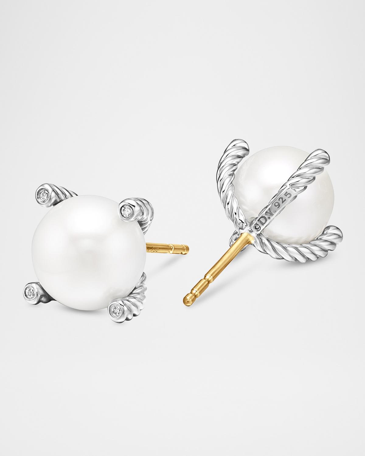 David Yurman Cable Collectibles Pearl Earrings with Diamonds and Silver, 9.5mm | Thumbnail 2 David Yurman Cable Collectibles Pearl Earrings with Diamonds and Silver, 9.5mm | Thumbnail 2