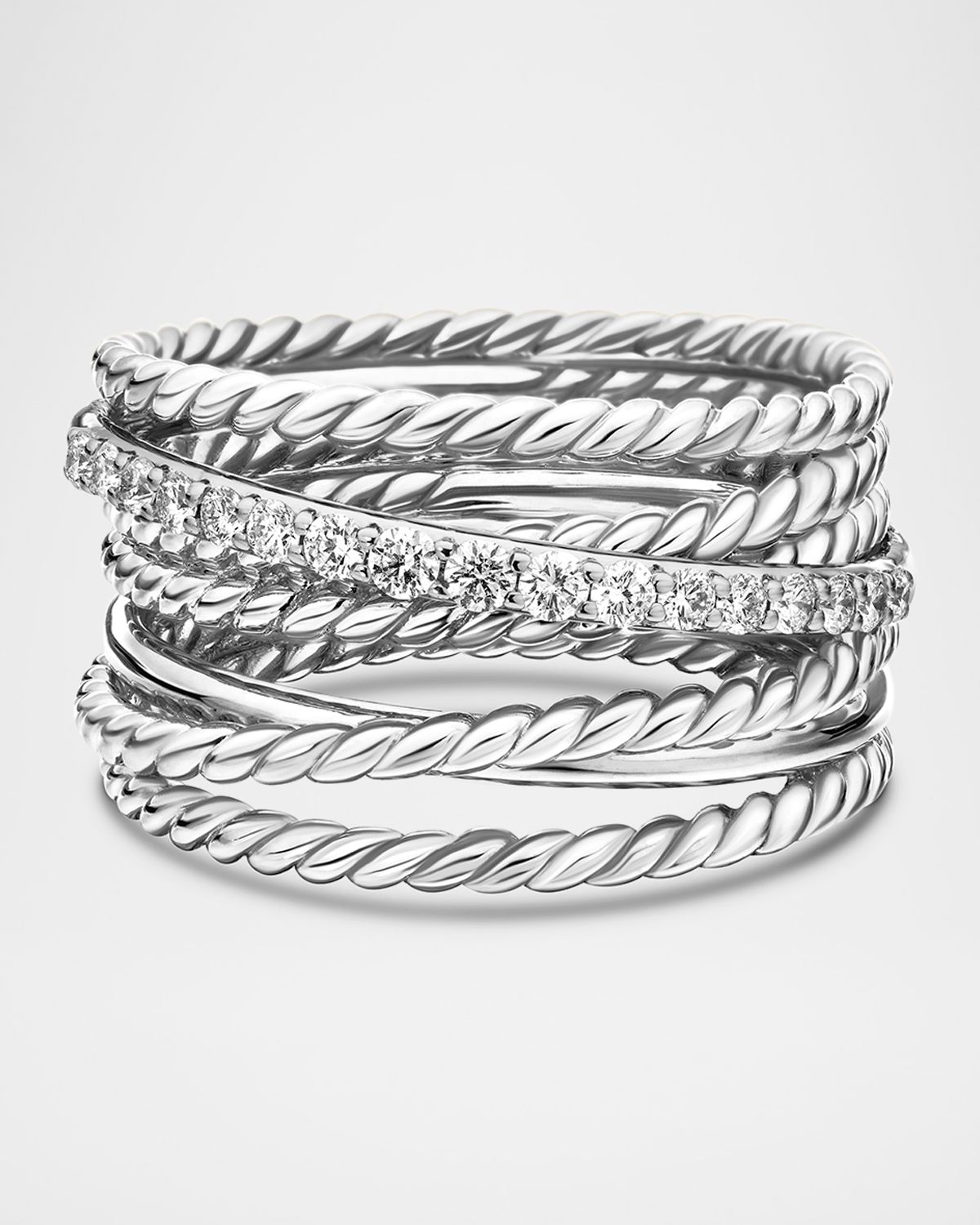 David Yurman Crossover Ring with Pav & eacute; Diamonds and Silver, 12mm