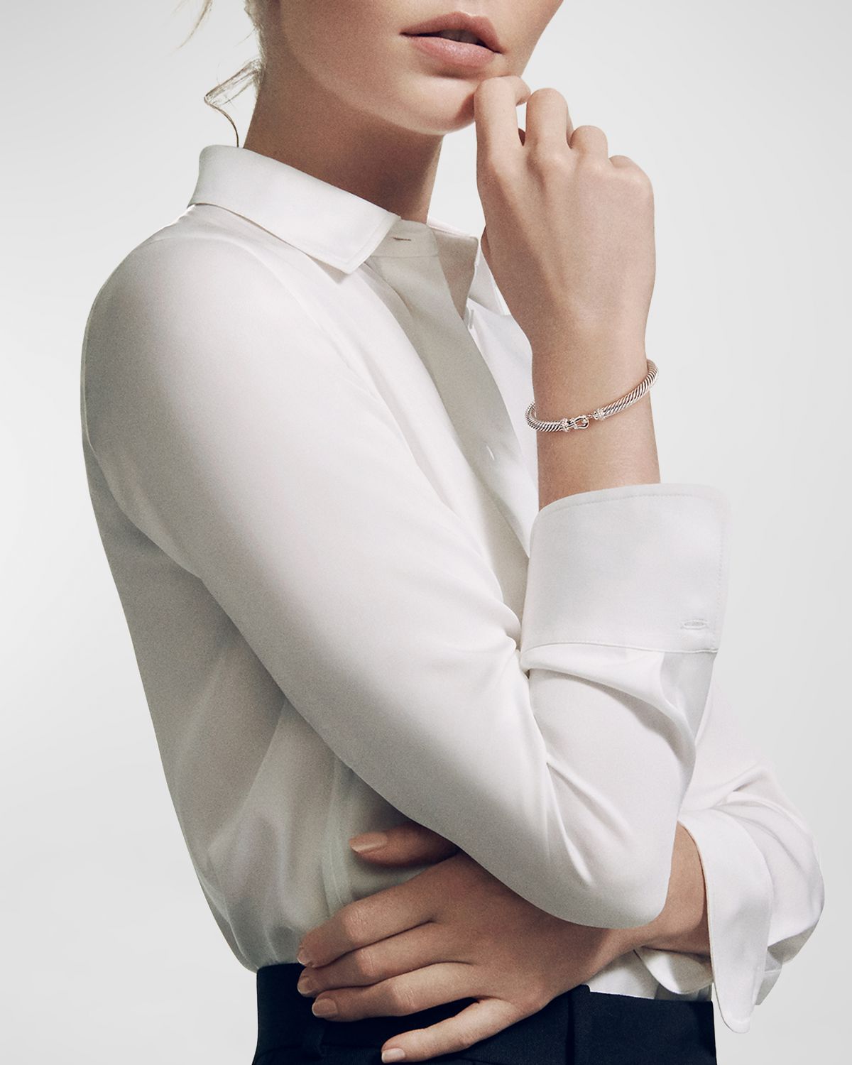 David Yurman Cable Buckle Bracelet in Silver with Diamonds, 5mm