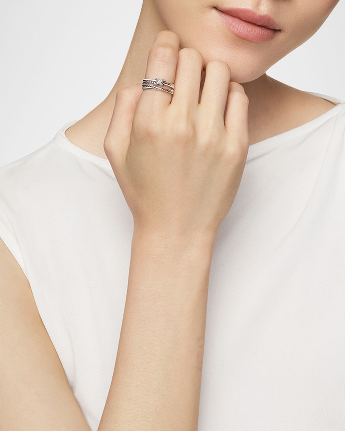 David Yurman X Crossover Ring with Diamonds in Silver, 6mm