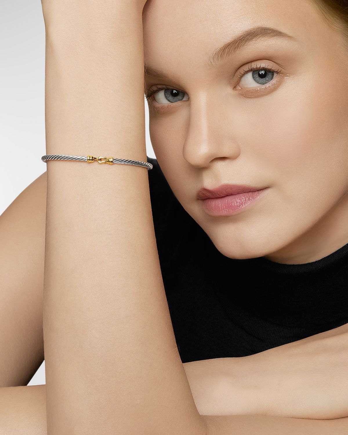 David Yurman Cable Buckle Bracelet in Silver with 18K Gold, 3mm