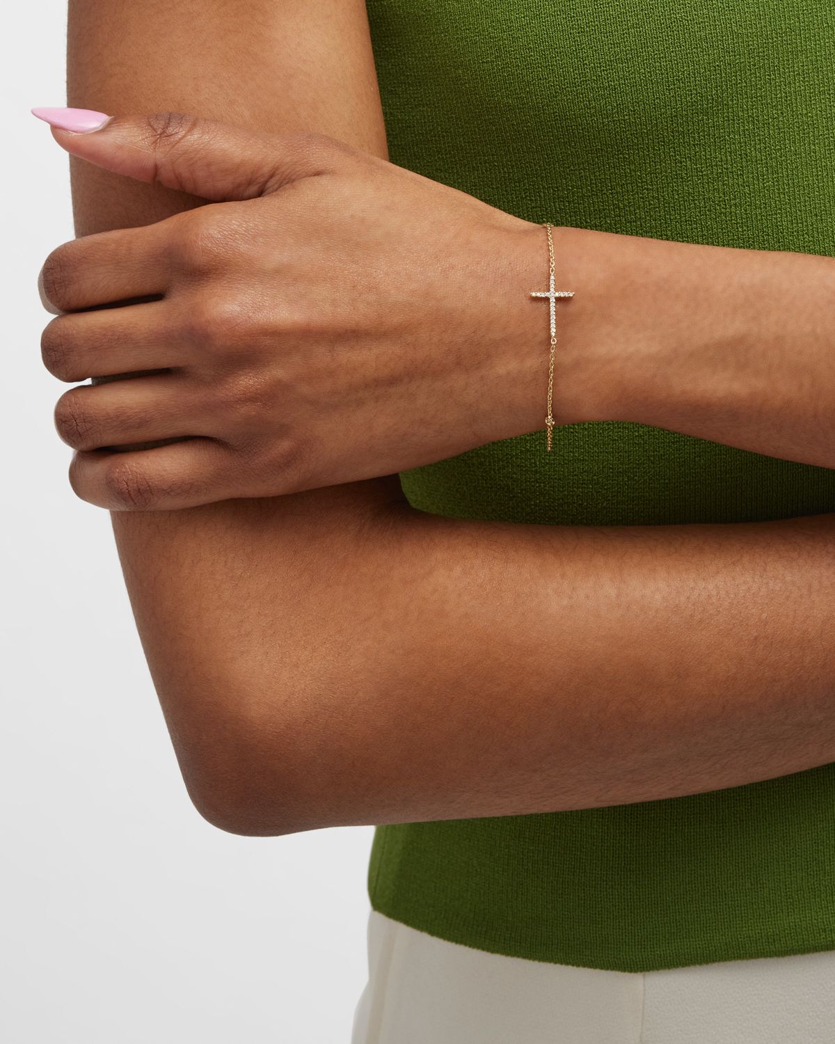 Roberto Coin Integrated Diamond Cross Bracelet, White Gold