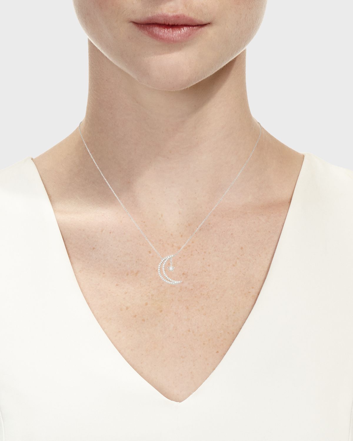Roberto Coin 18k Half Moon & Star Pendant Necklace w/ Diamonds