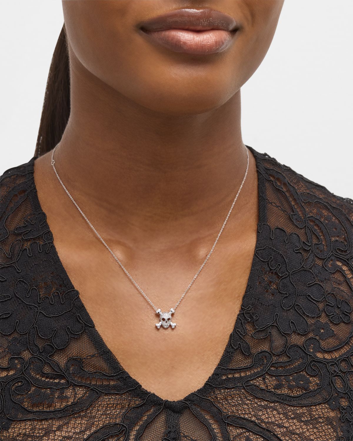 Roberto Coin 18K White Gold Diamond Skull and Crossbones Necklace