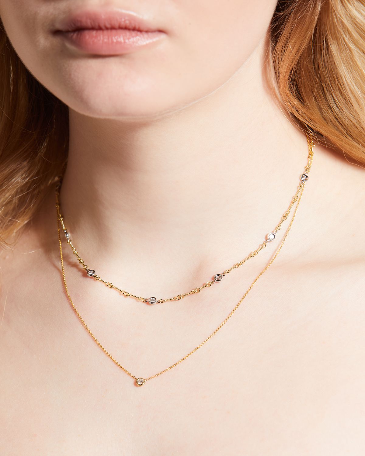 Roberto Coin Two-Tone 18k 7-Diamond Dog Bone Necklace