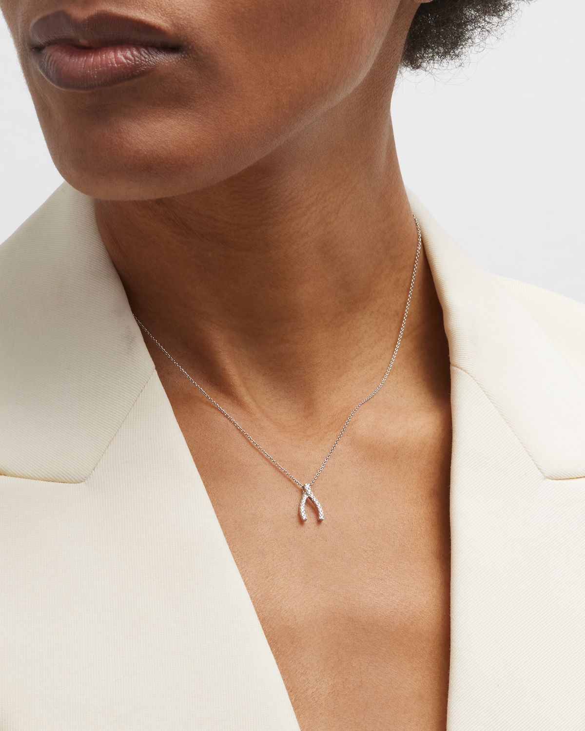 Roberto Coin Pave Wishbone Necklace