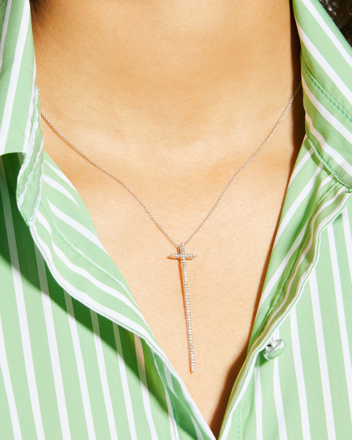 Roberto Coin 16-18" White Gold Elongated Cross Pendant Necklace