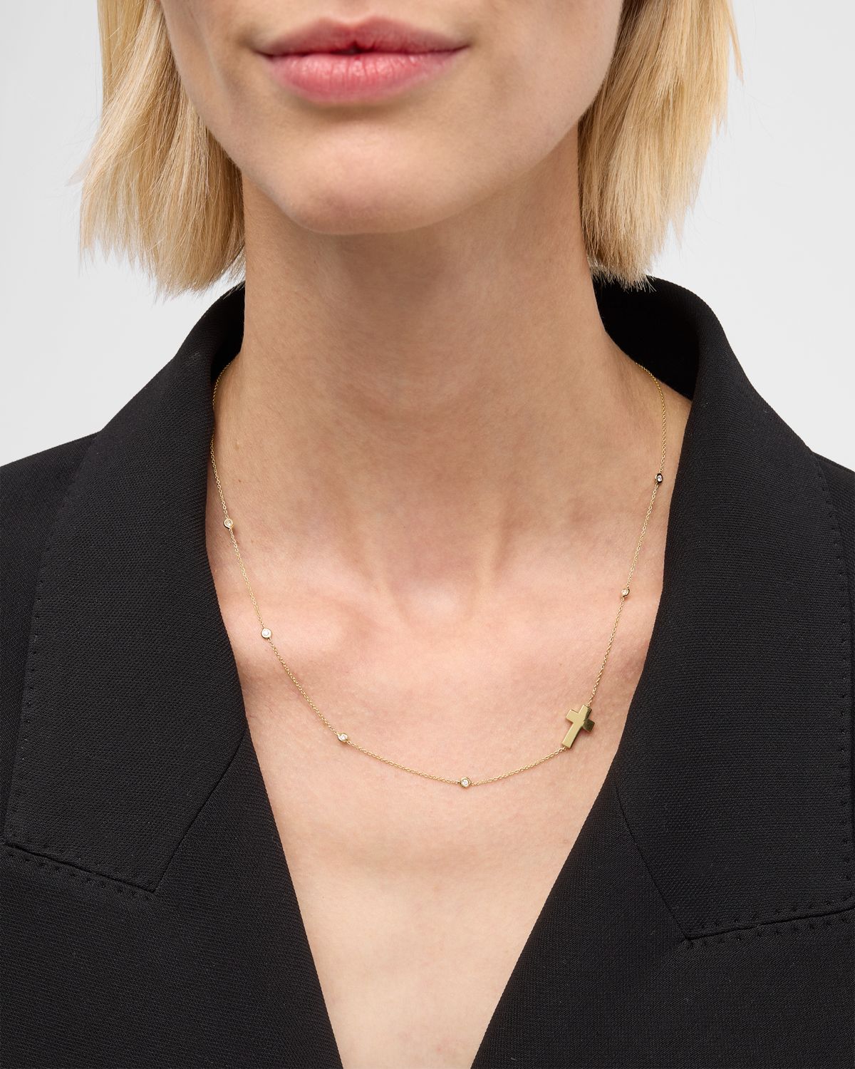 Roberto Coin Integrated Diamond Cross Necklace, Yellow Gold