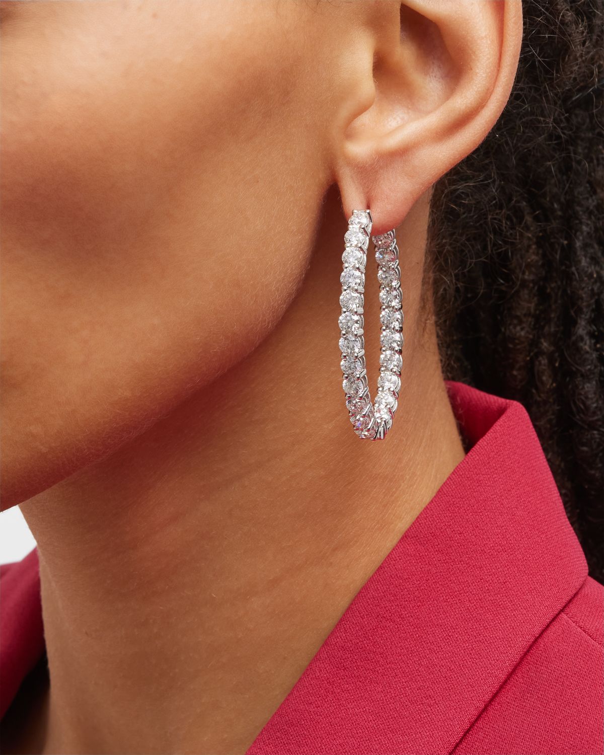 Neiman Marcus Diamonds 18K White Gold FG-SI1 Diamond Hoop Earrings, 14.08tcw, 0.75"L