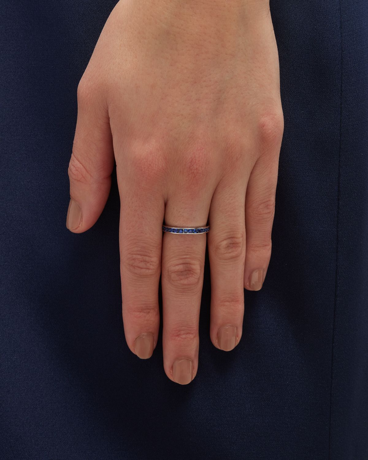 Neiman Marcus Diamonds 18k White Gold Blue Sapphire Eternity Ring, Size 7, 1.50tcw