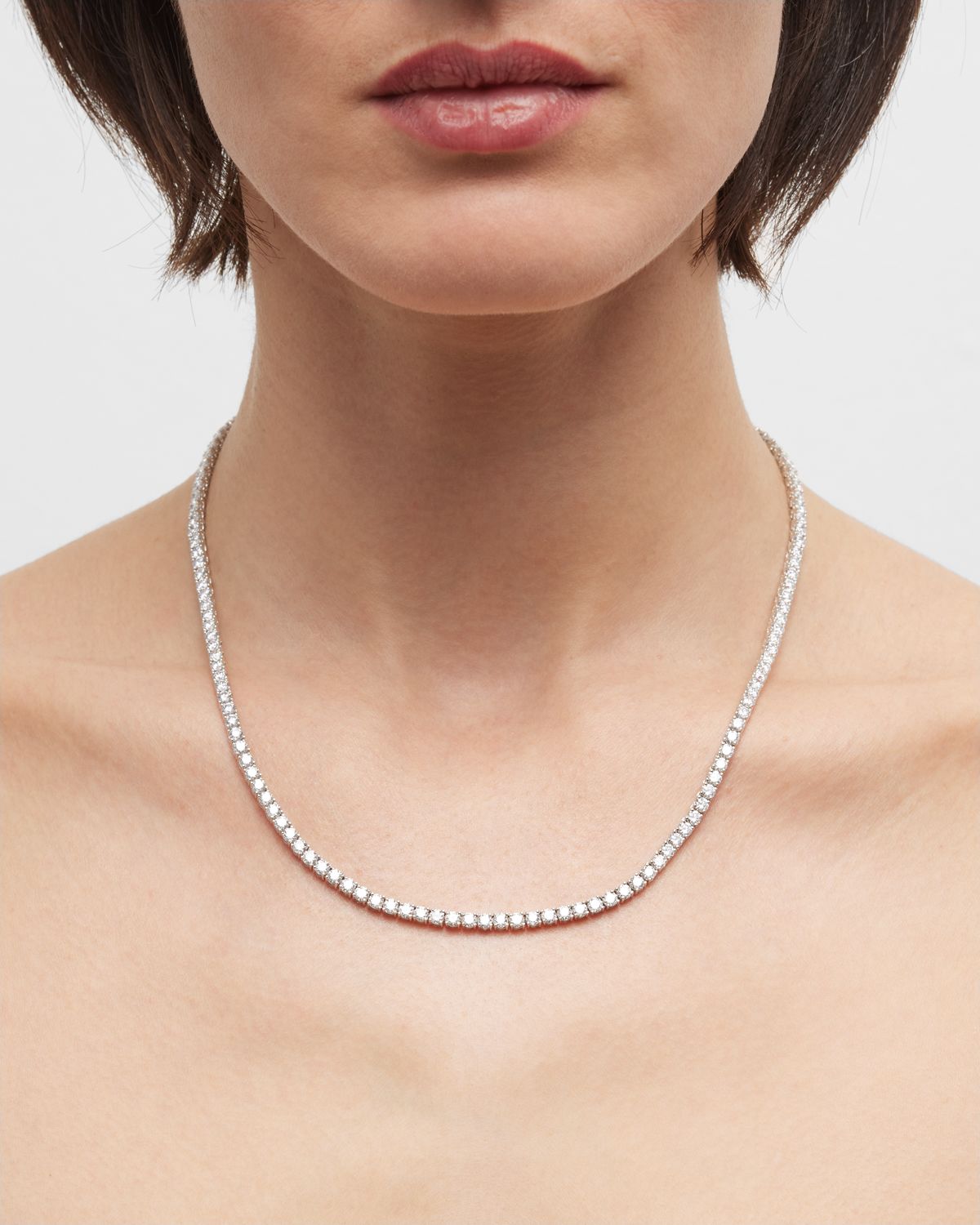 Neiman Marcus Diamonds 18k White Gold Diamond Tennis Necklace, 18"L, 14.7tcw