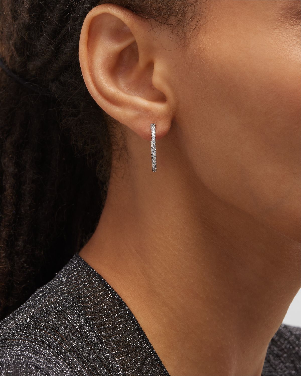 Neiman Marcus Diamonds 18K White Gold Diamond Hoop Earrings, 0.75tcw, 0.75"L