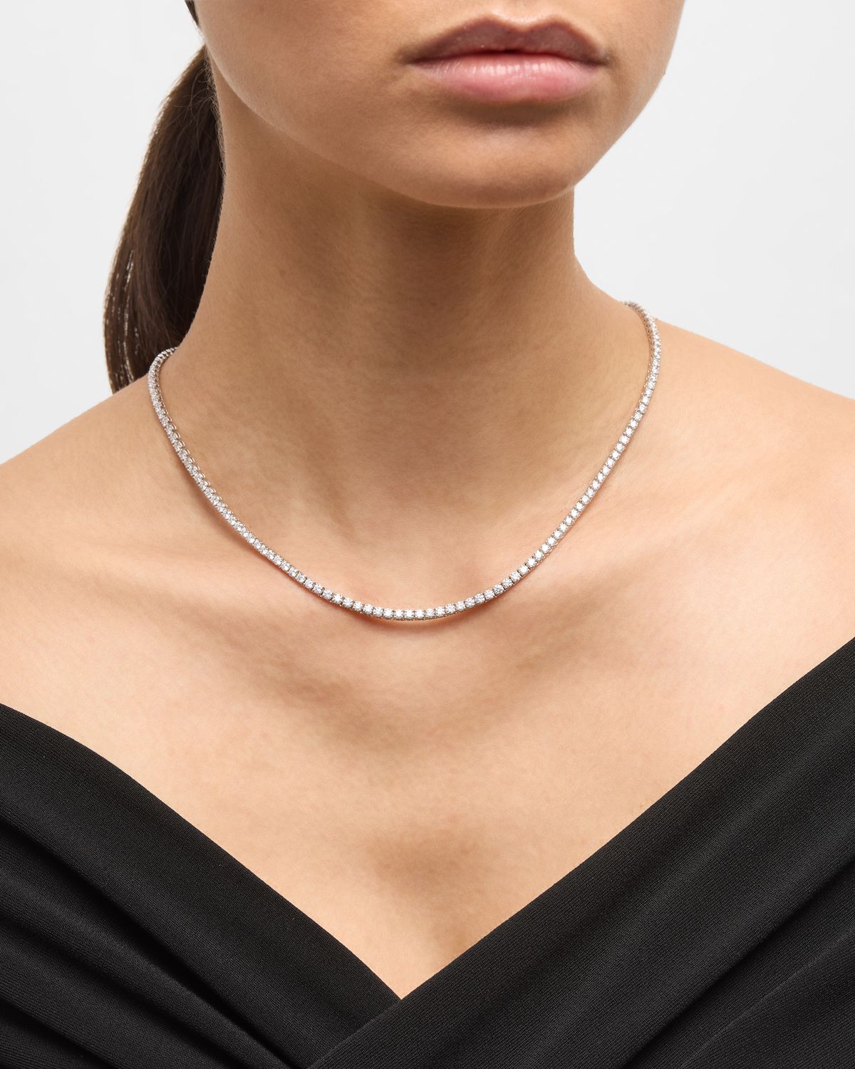 Neiman Marcus Diamonds 18k White Gold Diamond Tennis Necklace, 18"L, 11.78tcw
