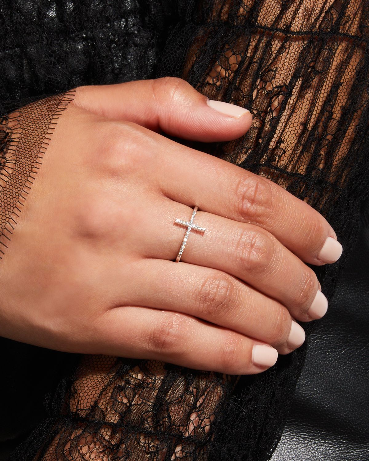 Roberto Coin White Gold Diamond Cross Ring