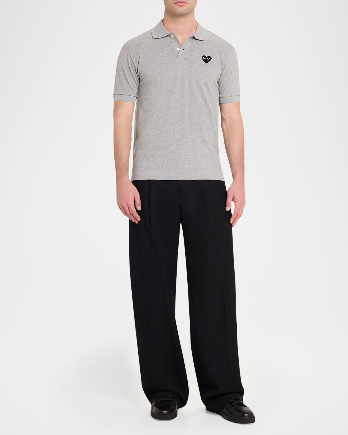 Comme des Garcons Men 's Black Heart Cotton Polo Shirt