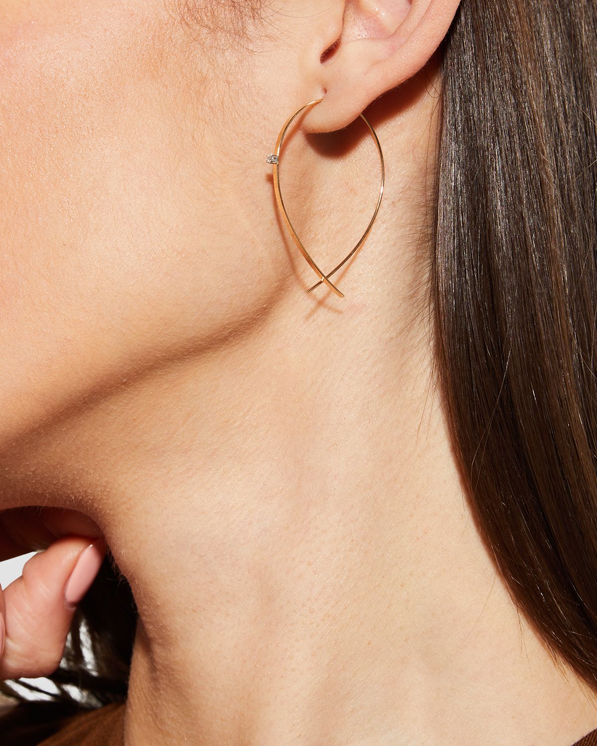 LANA 14K Gold Small Flat Diamond Hoop Earrings