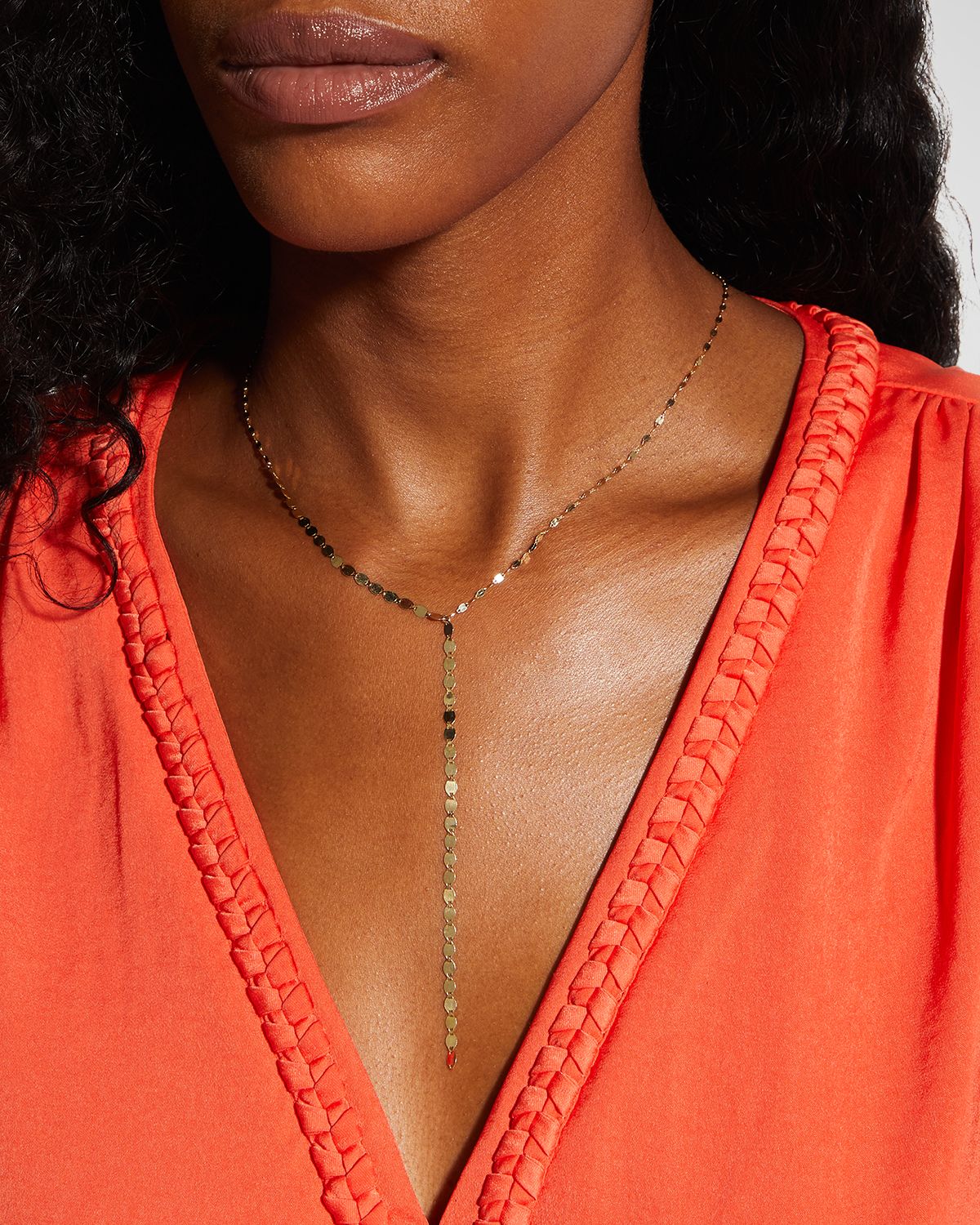 LANA 14K Gold Nude Lariat Disc Necklace