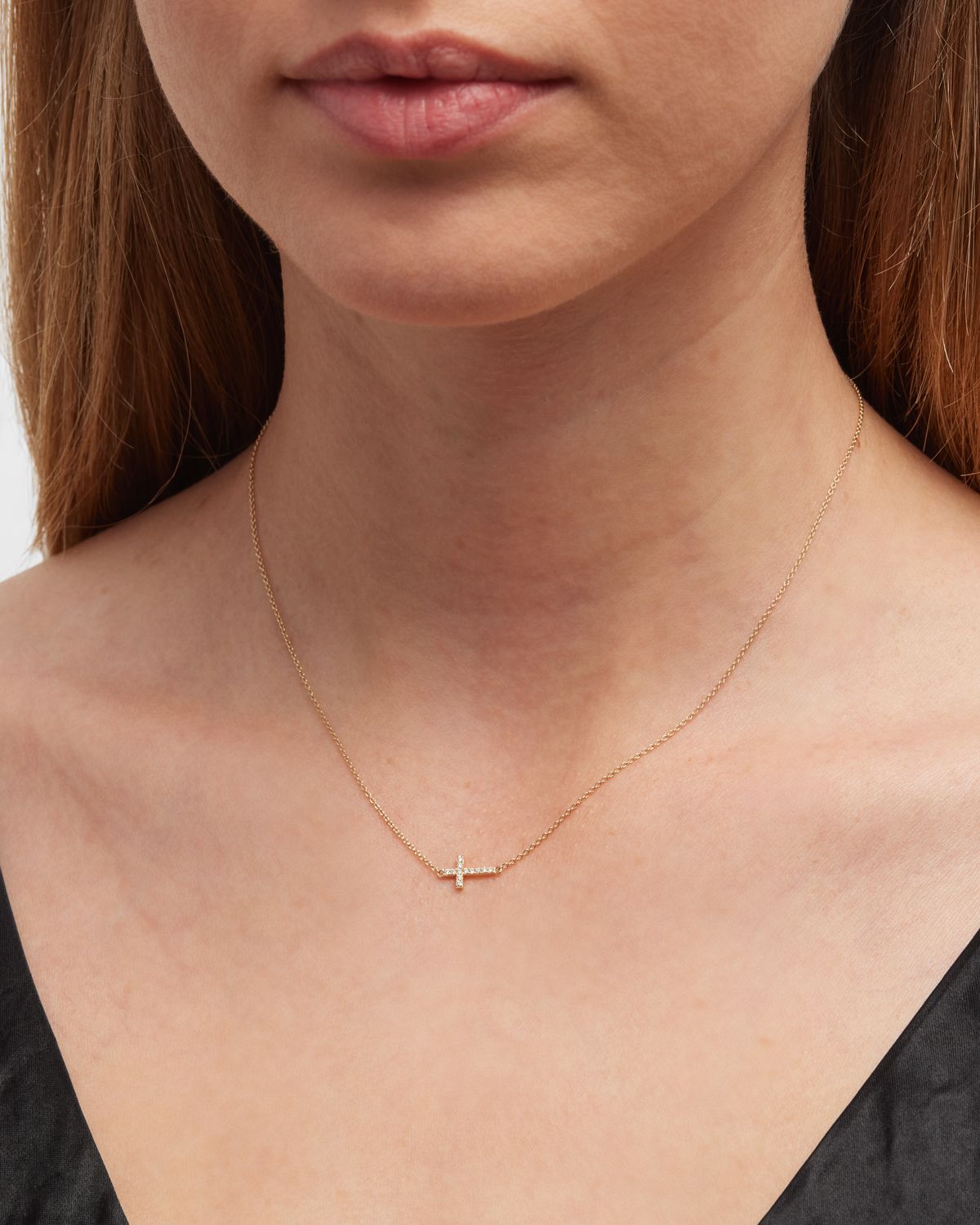 Sydney Evan Small Gold Pave Diamond Cross Necklace