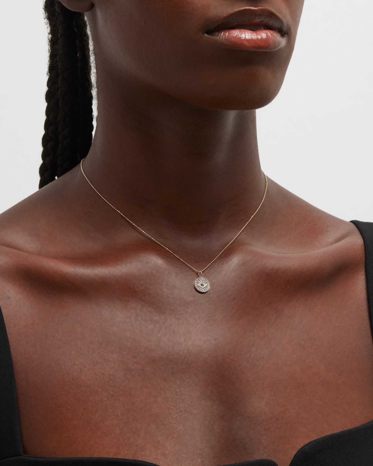 Sydney Evan Small Diamond Evil Eye Medallion Necklace