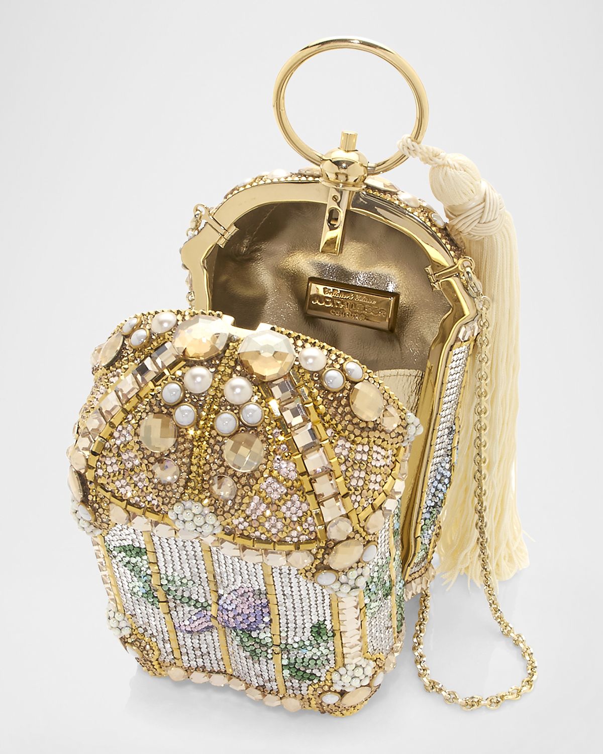Judith Leiber Couture Birdcage Crystal Beaded Tassel Clutch Bag