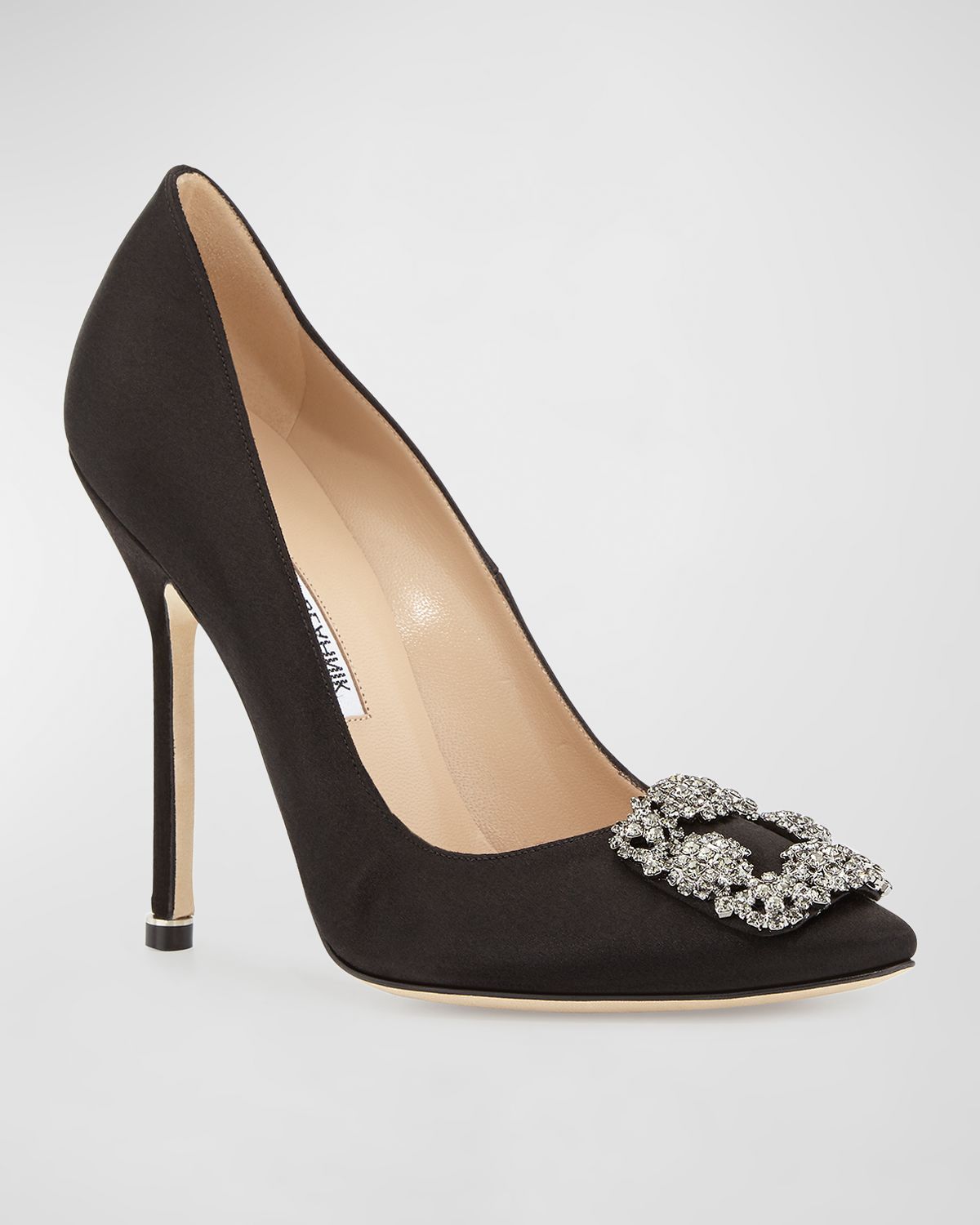 Manolo Blahnik Hangisi 115mm Satin Crystal-Toe Pump