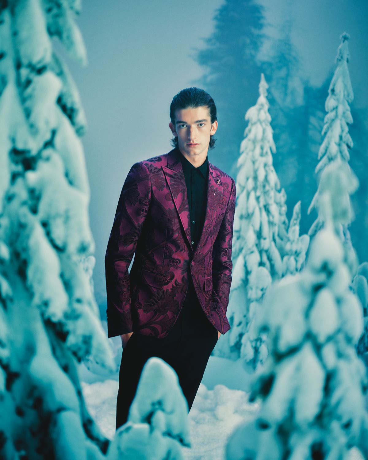 Tateossian Rose Lapel Pin, Black/Rose Golden