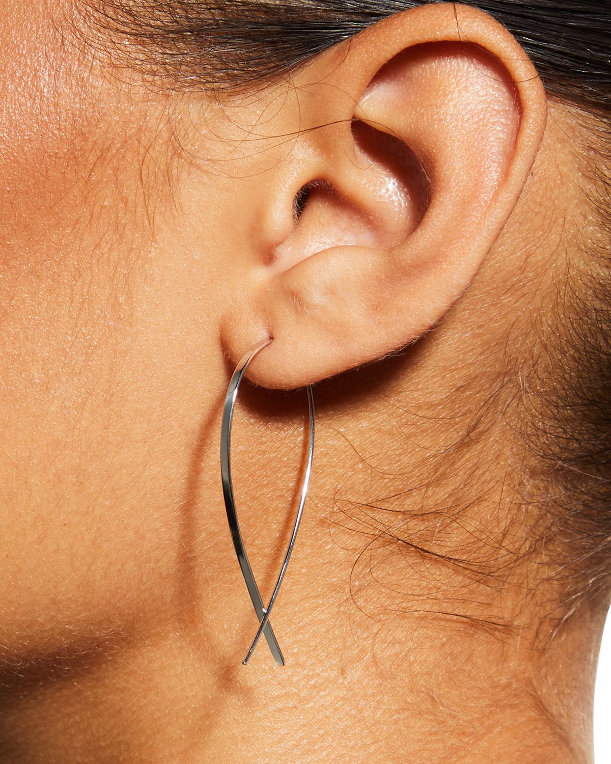 LANA 14K Gold Small Elongated Flat Upside Down Hoops