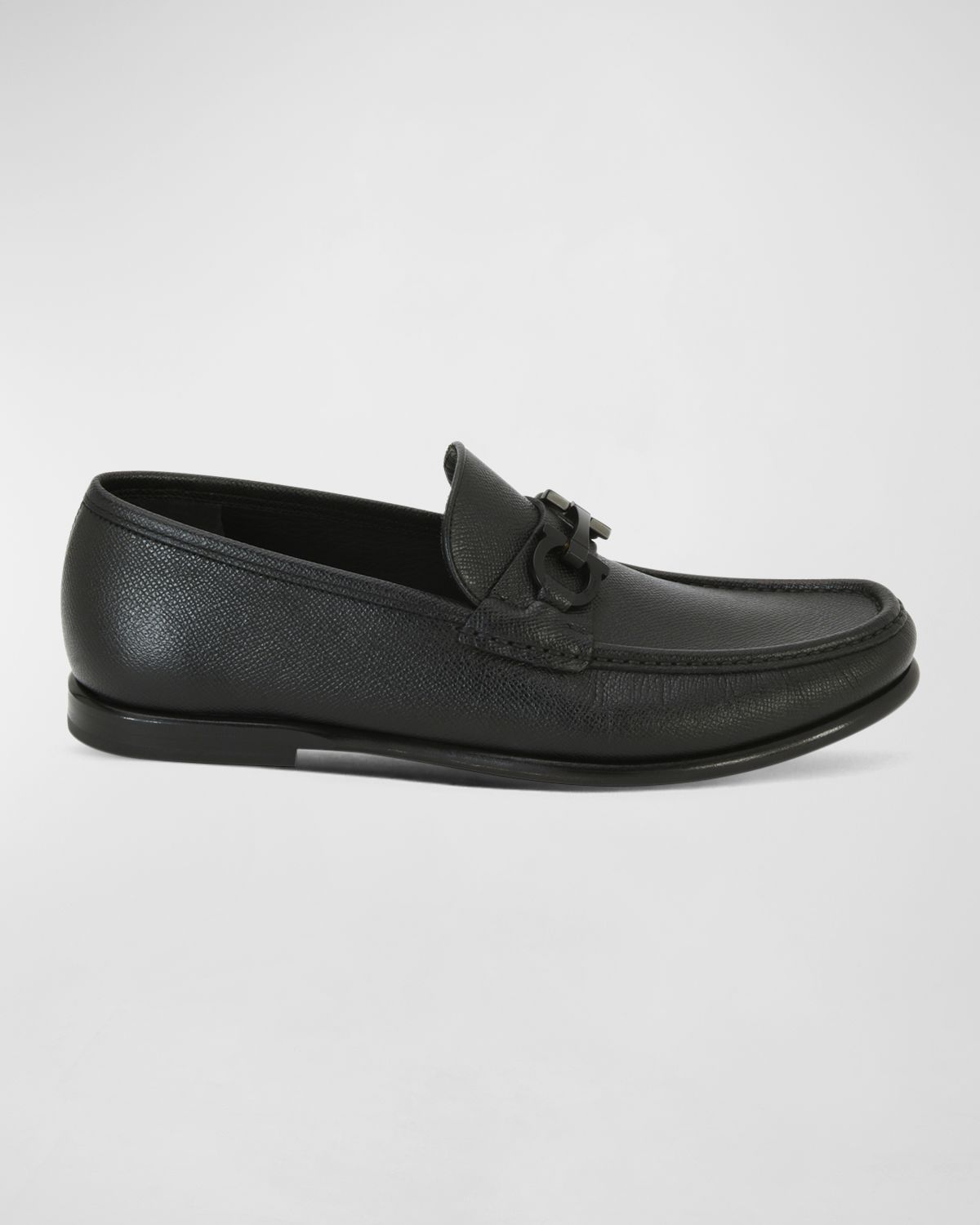Ferragamo Men 's Crown Textured Leather Gancini Moccasin Loafers | Thumbnail 4