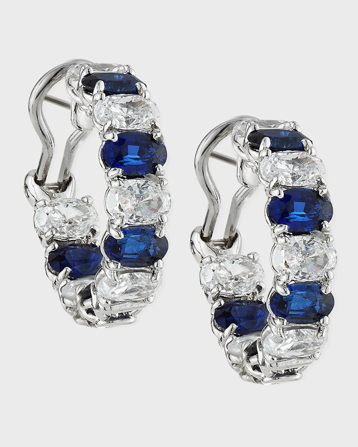 Fantasia by DeSerio Alternating Blue & White CZ Hoop Earrings