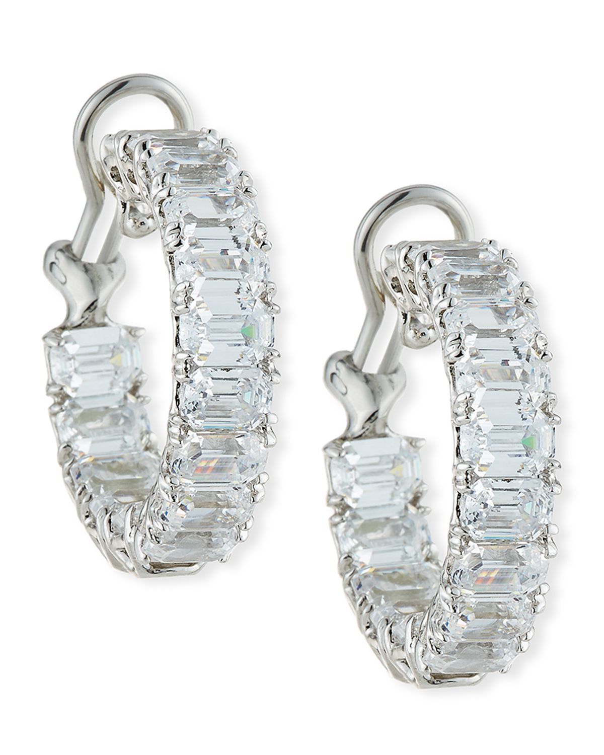 Fantasia by DeSerio Emerald-Cut CZ Hoop Earrings