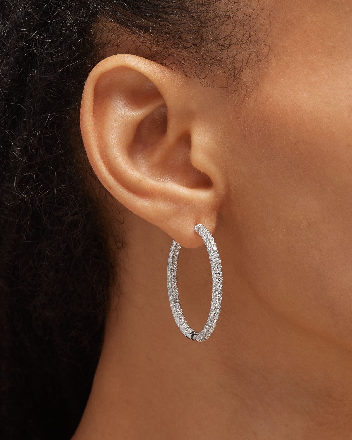 Neiman Marcus Diamonds Pave Diamond Hoop Earrings, 6.28tcw, 0.90"L