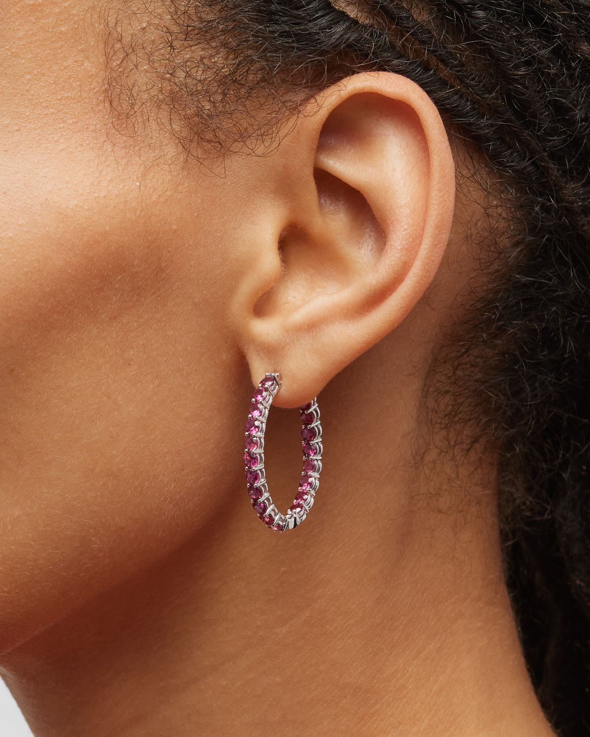 Neiman Marcus Diamonds Large Ruby Hoop Earrings, 5.13tcw, 1"L