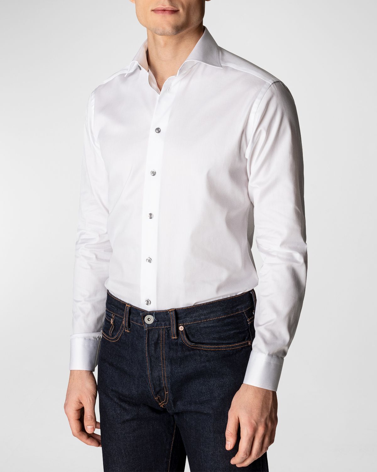 Eton Contemporary-Fit Twill Shirt with Gray Buttons