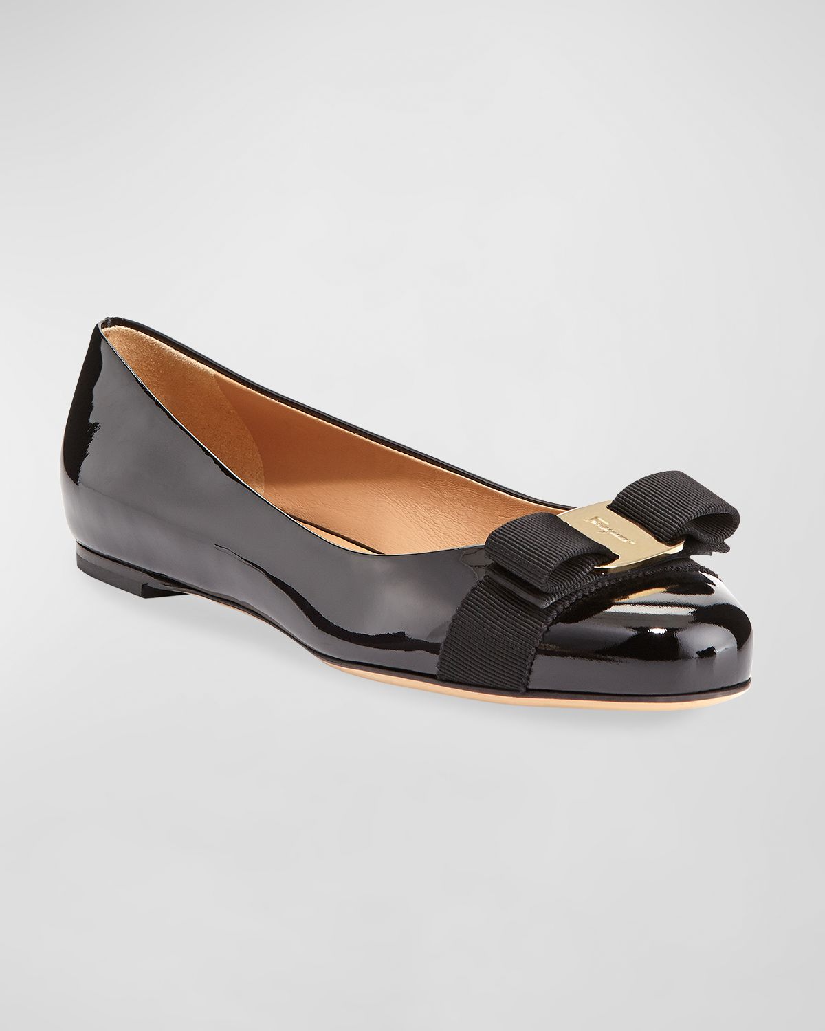 Ferragamo Varina Patent Leather Bow Ballerina Flats