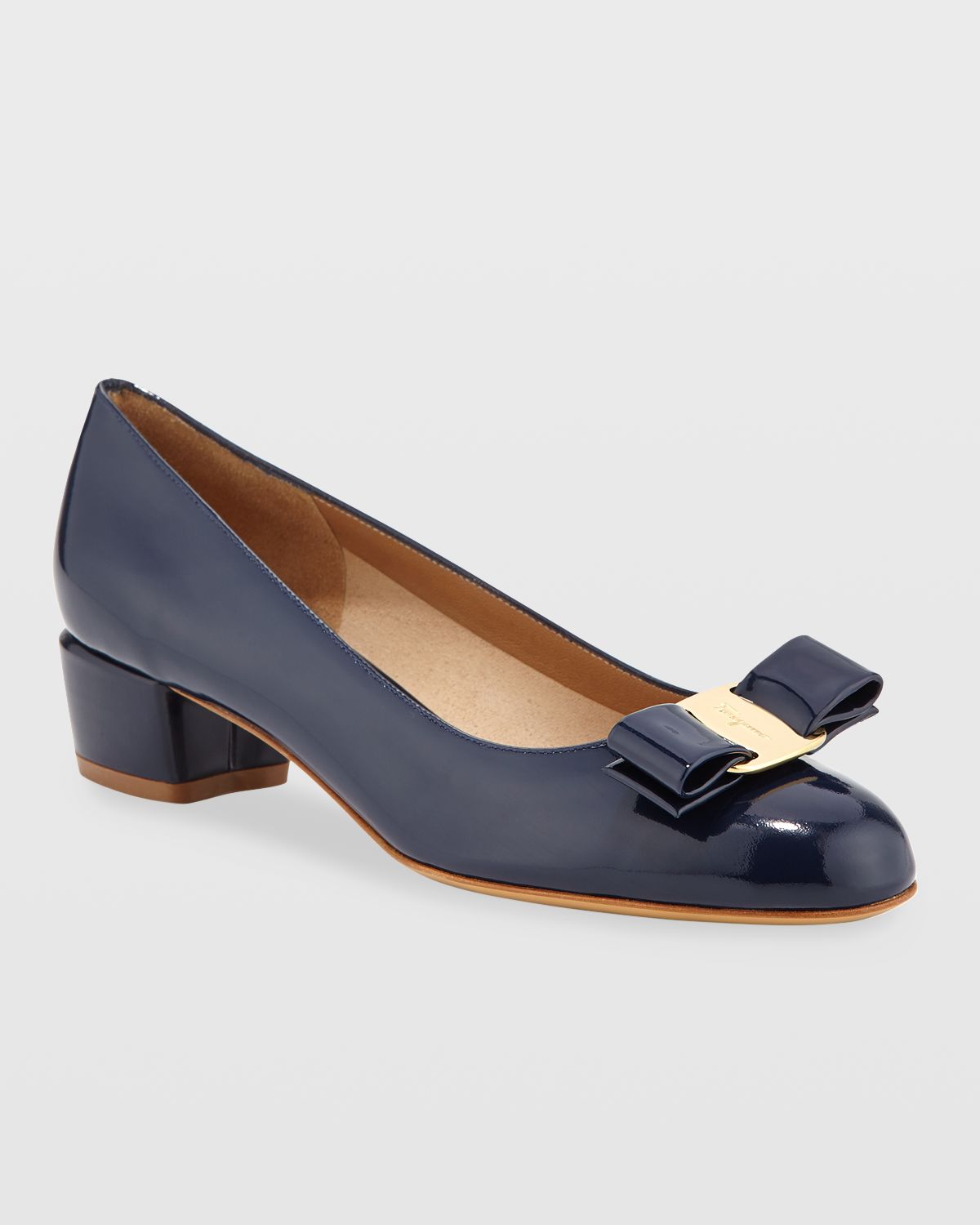 Ferragamo Vara Bow Leather Low Pumps