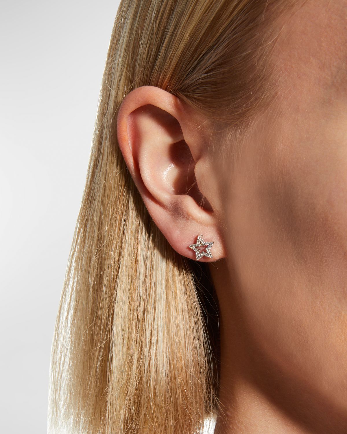 Roberto Coin Diamond Star Stud Earrings in 18K White Gold