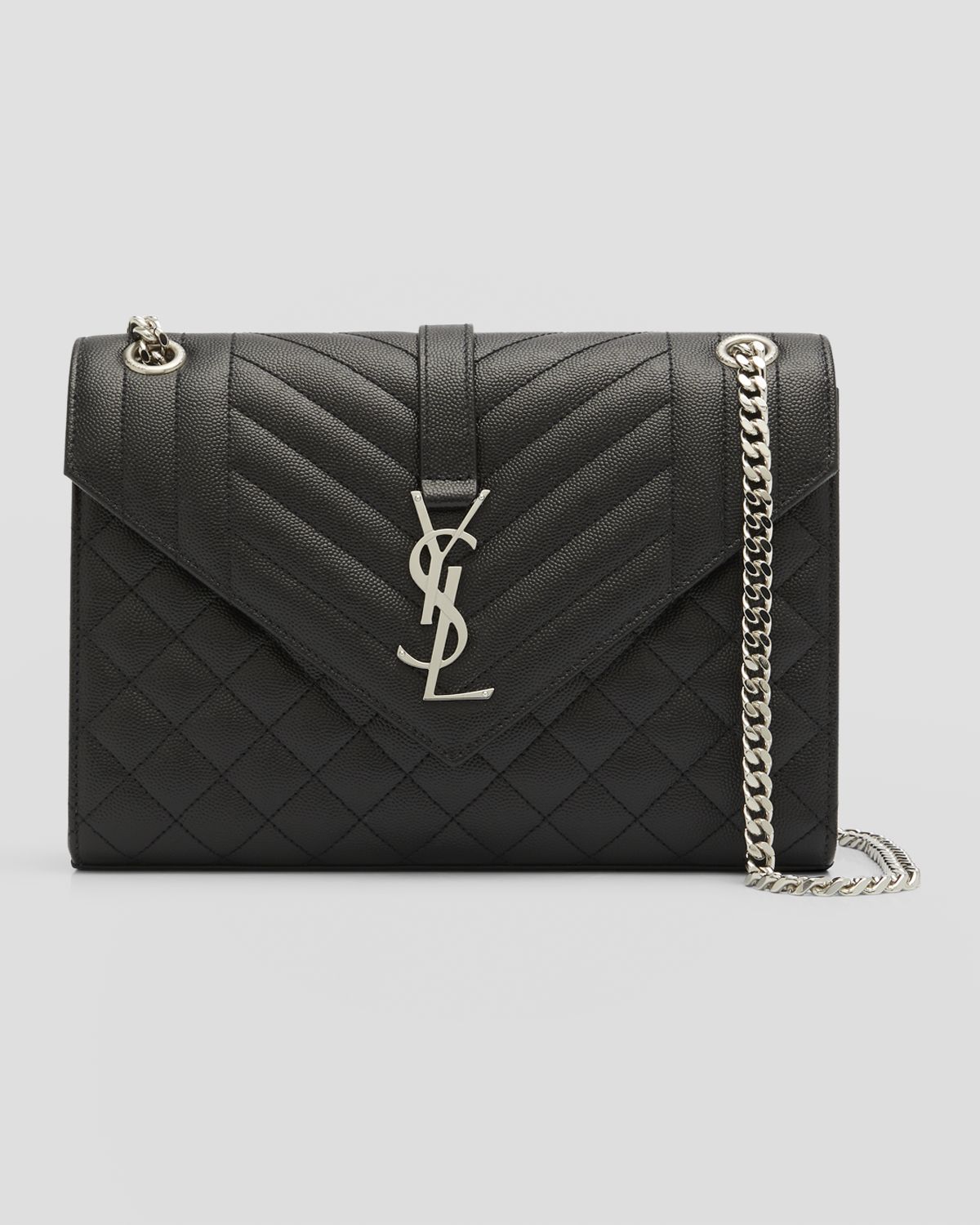Saint Laurent Envelope Triquilt Medium YSL Shoulder Bag in Grained Leather