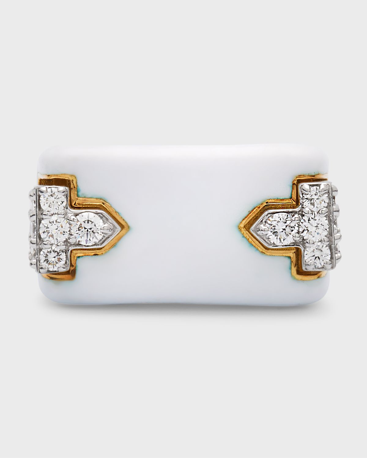 David Webb 18k White Enamel & Diamond Hero Ring, Size 6.5